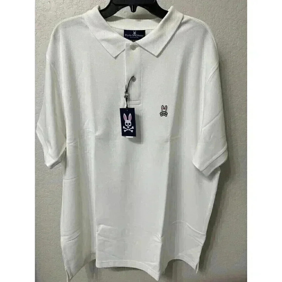 PSYCHO BUNNY MEN’S 5XLT 5XL TALL POLO SHIRT WHITE PUMA COTTON CLASSIC $130 - Picture 1 of 5